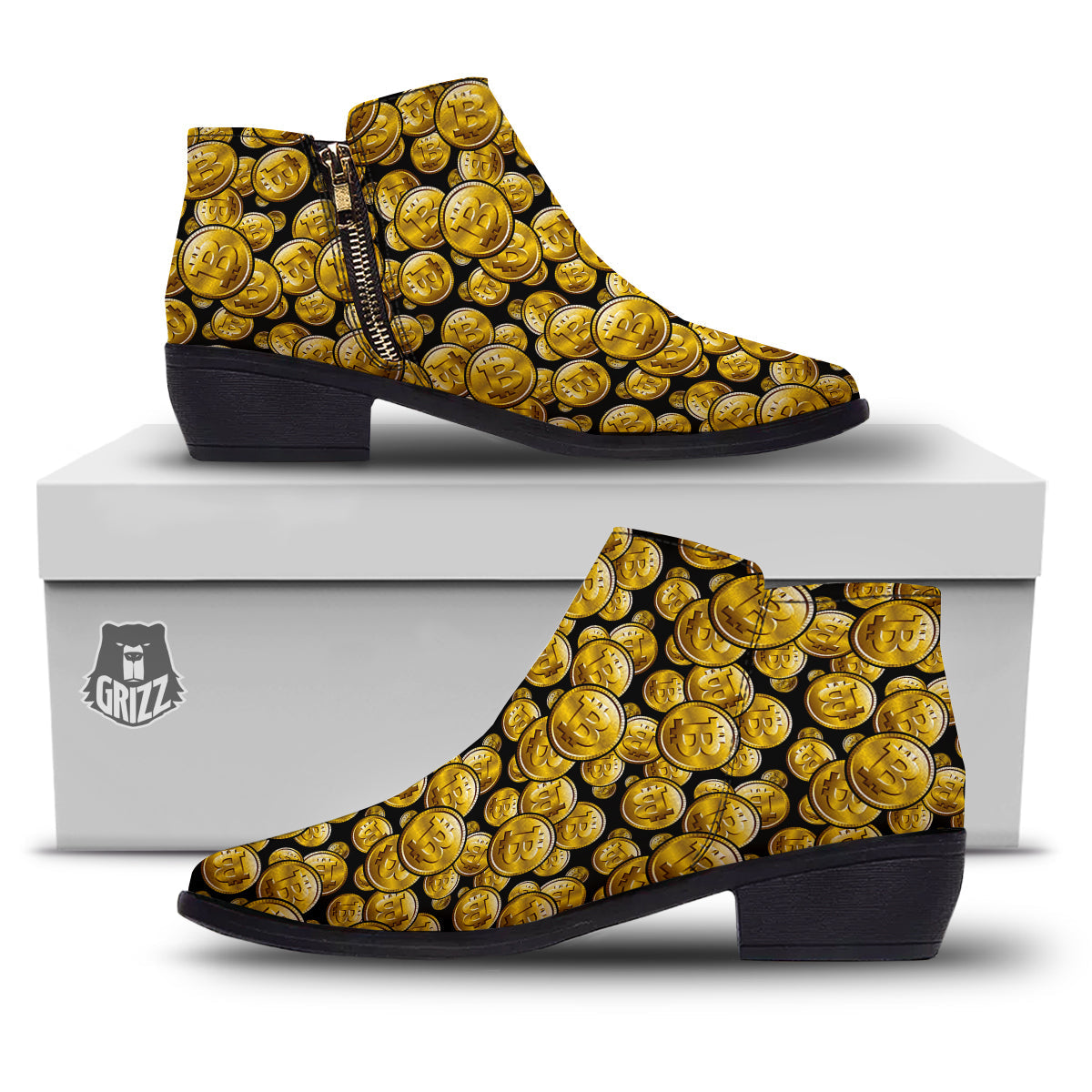 Crypto Bitcoin Print Pattern Ankle Boots-grizzshop