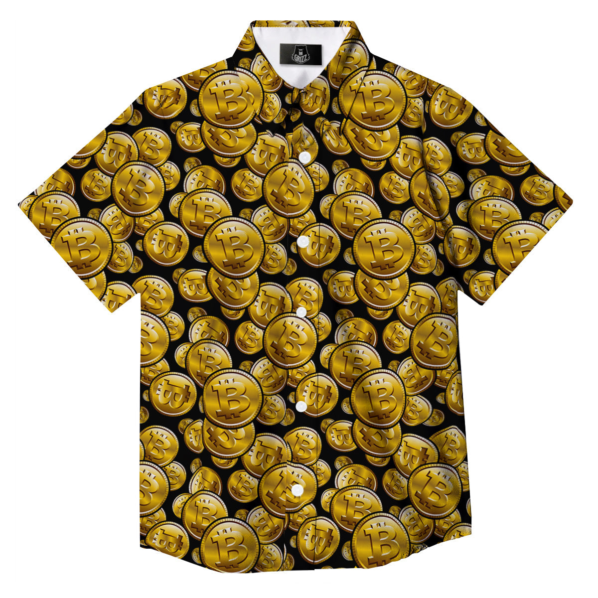 Crypto Bitcoin Print Pattern Button Up Shirt-grizzshop