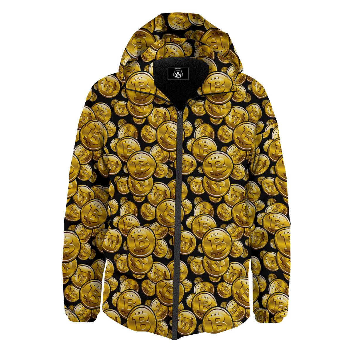 Crypto Bitcoin Print Pattern Down Jacket-grizzshop