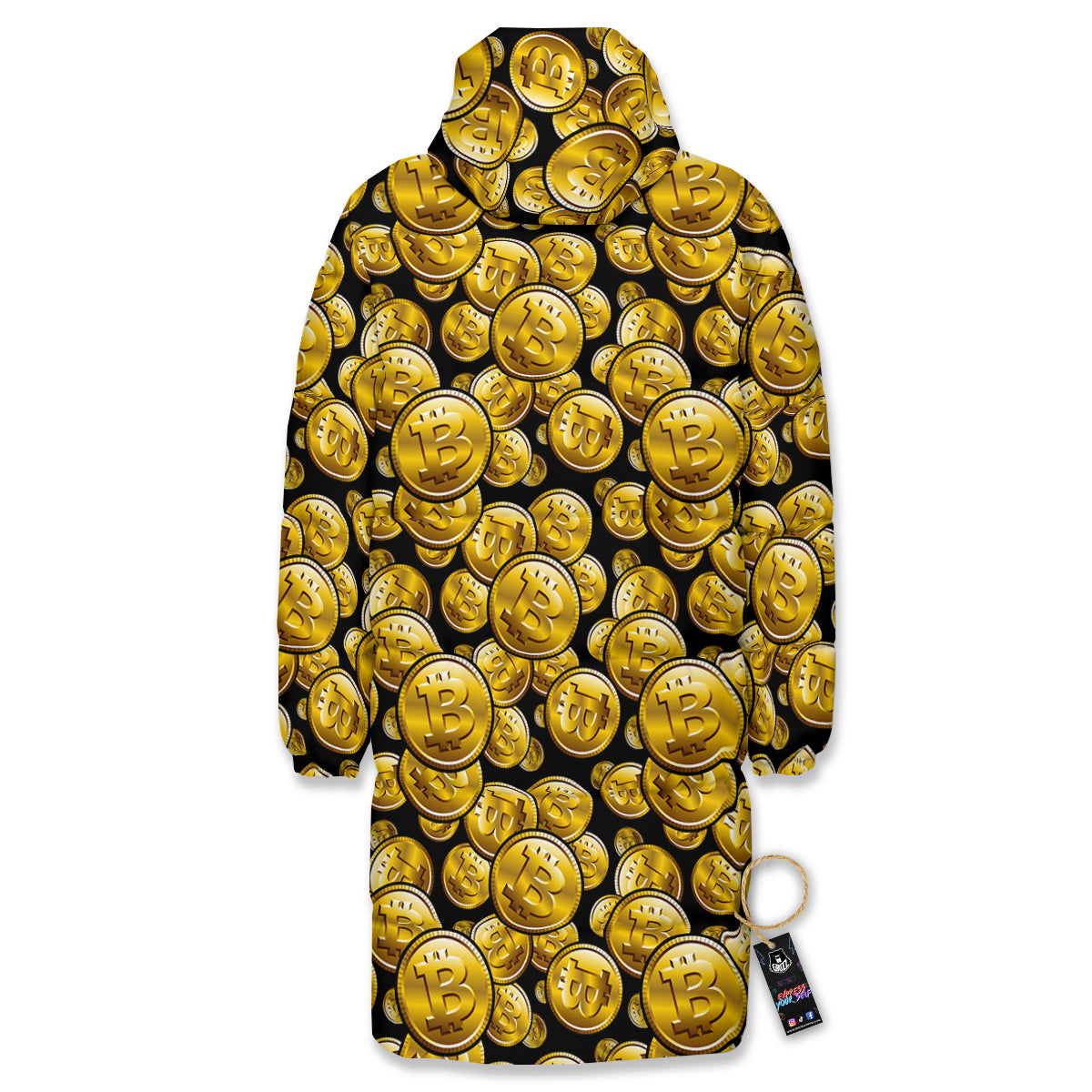 Crypto Bitcoin Print Pattern Long Down Jacket-grizzshop