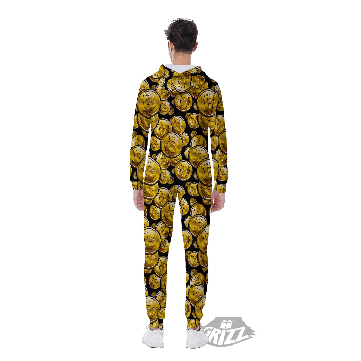 Crypto Bitcoin Print Pattern Men's Jumpsuit-grizzshop