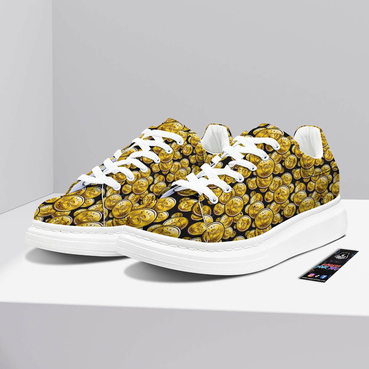 Crypto Bitcoin Print Pattern Platform Shoes-grizzshop