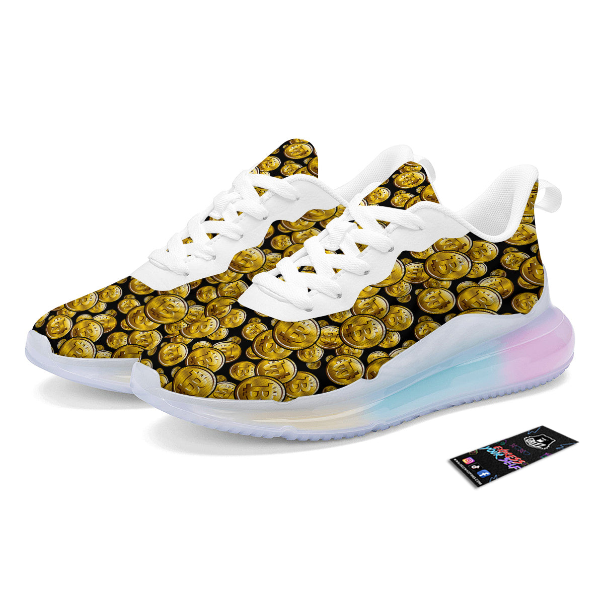 Crypto Bitcoin Print Pattern Running Sneakers-grizzshop