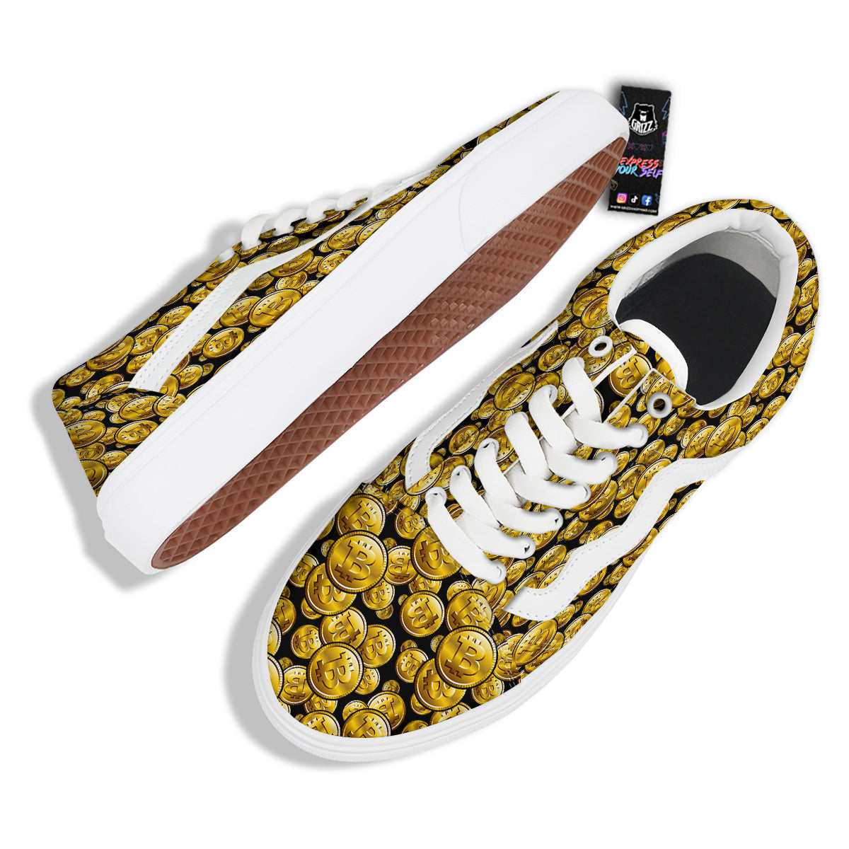 Crypto Bitcoin Print Pattern Skate Shoes-grizzshop