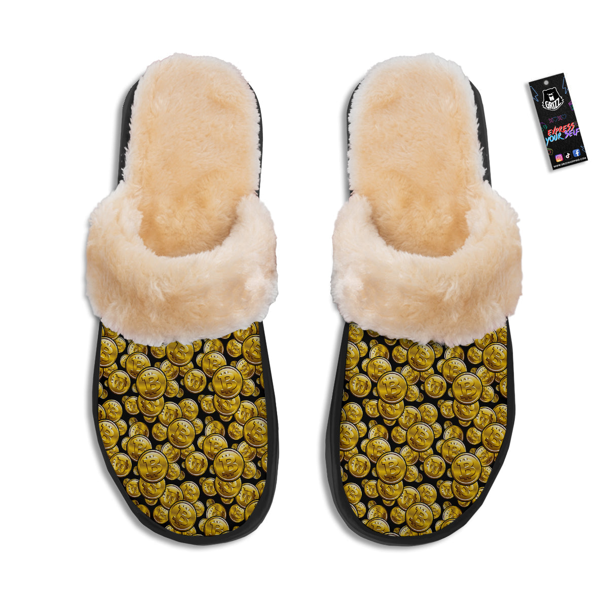 Crypto Bitcoin Print Pattern Slippers-grizzshop
