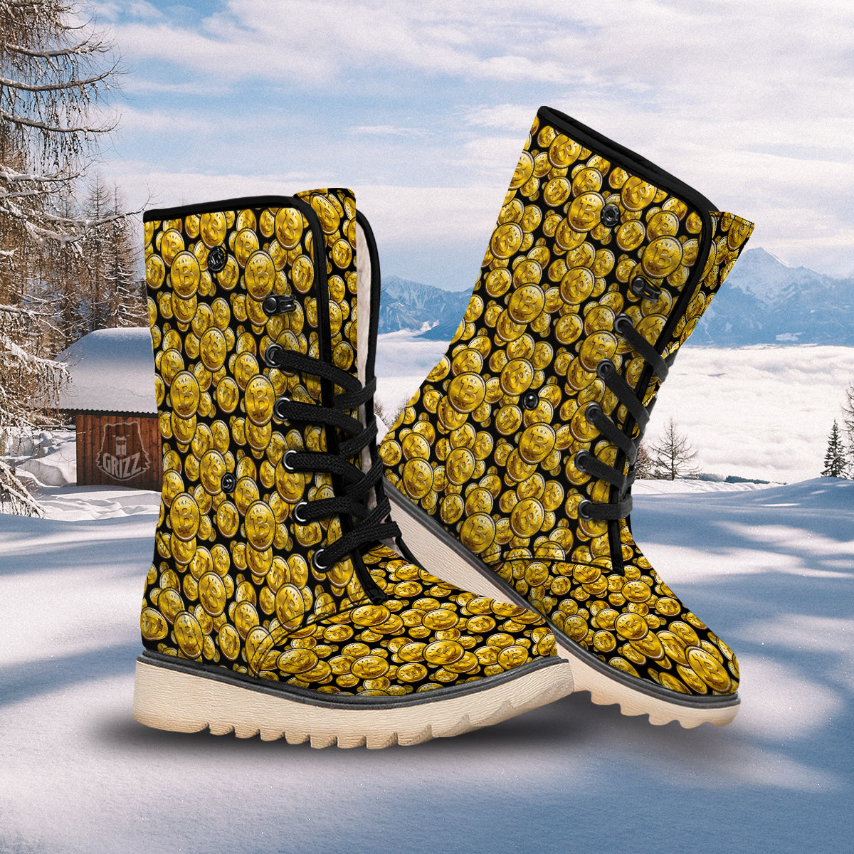 Crypto Bitcoin Print Pattern Snow Boots-grizzshop