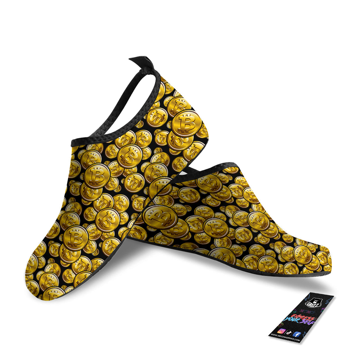 Crypto Bitcoin Print Pattern Water Shoes-grizzshop
