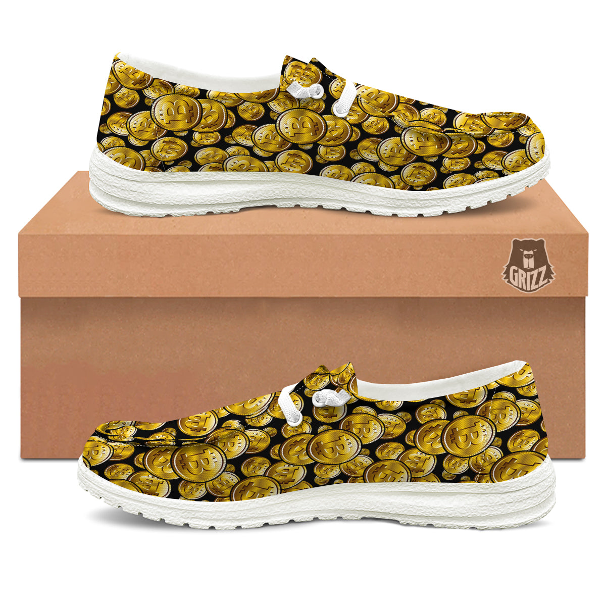 Crypto Bitcoin Print Pattern White Loafers-grizzshop