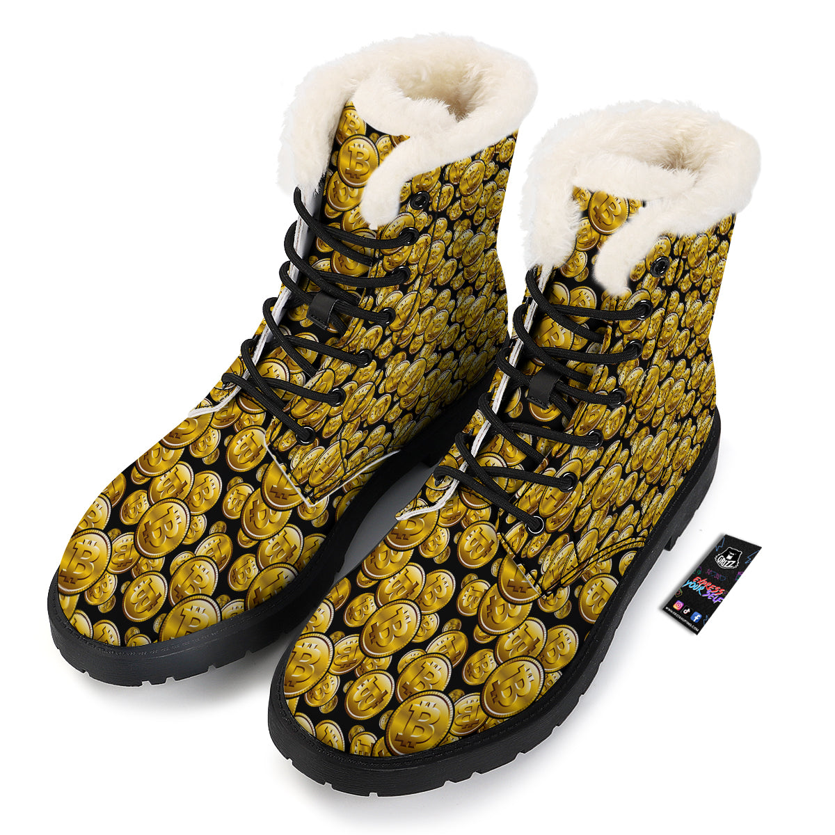 Crypto Bitcoin Print Pattern Winter Boots-grizzshop
