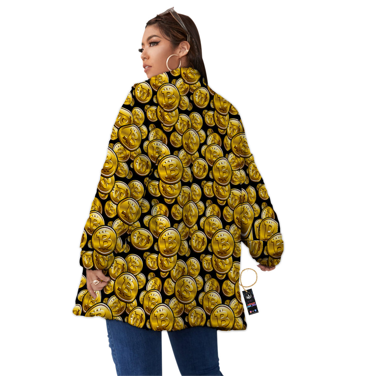 Crypto Bitcoin Print Pattern Women's Sherpa Jacket-grizzshop