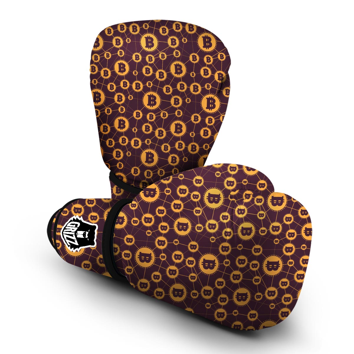 Cryptocurrency Bitcoin Pattern Print Boxing Gloves-grizzshop