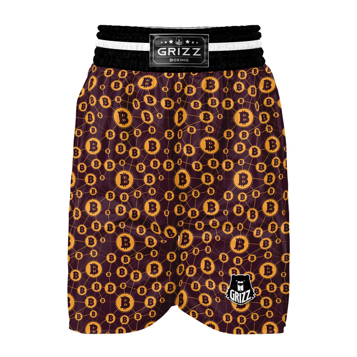 Cryptocurrency Bitcoin Pattern Print Boxing Shorts-grizzshop