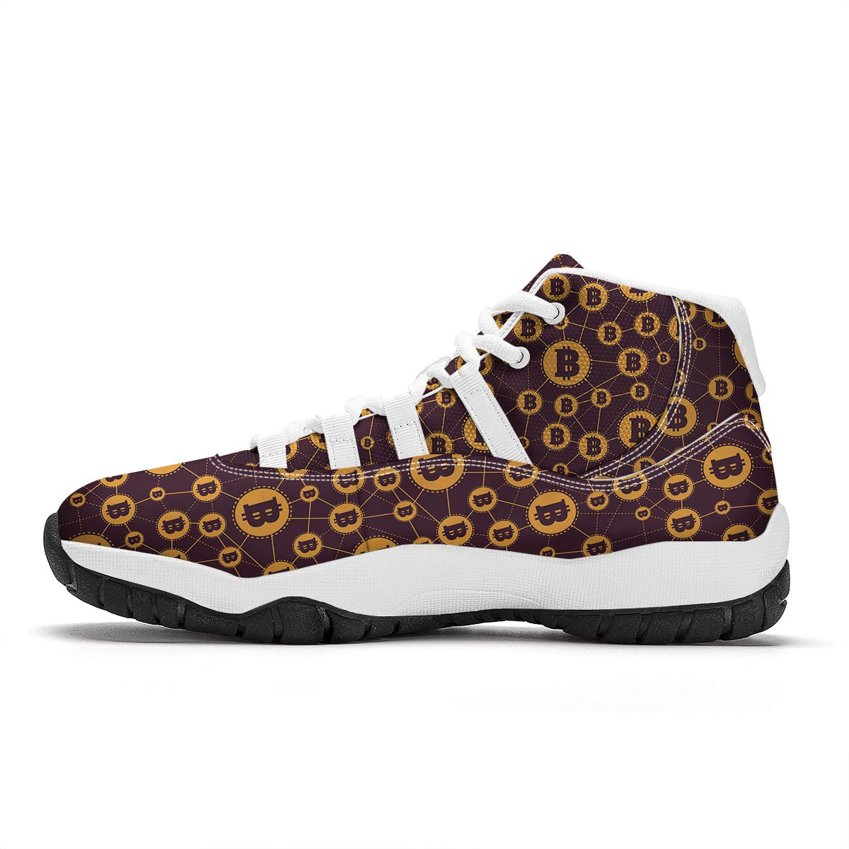 Cryptocurrency Bitcoin Pattern Print White Bball Shoes-grizzshop