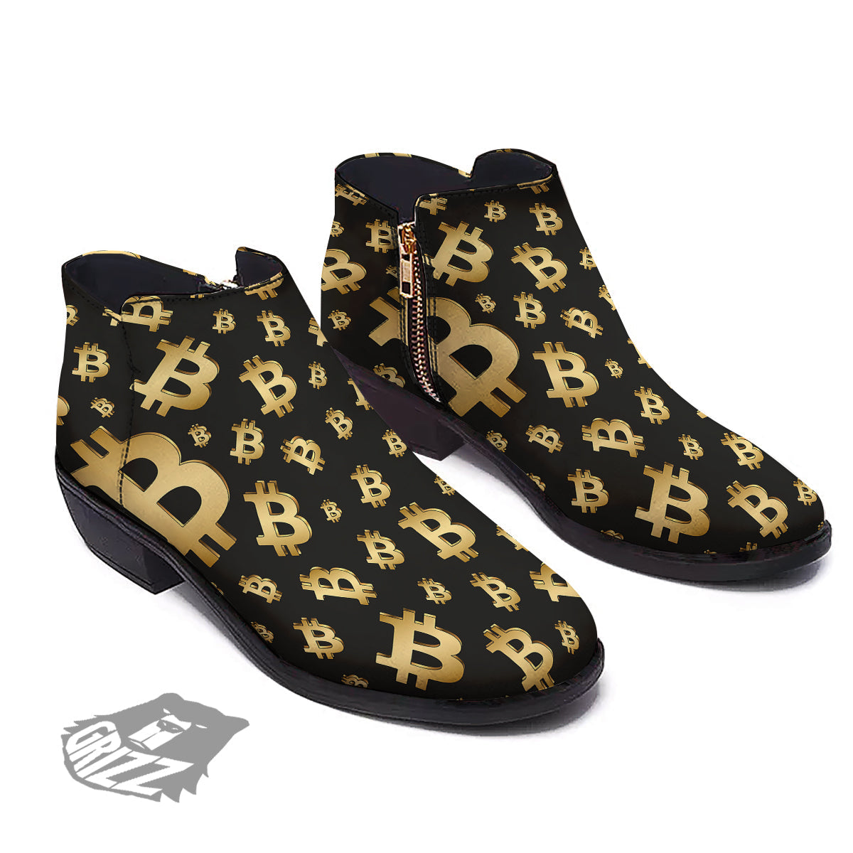 Cryptocurrency Bitcoin Print Pattern Ankle Boots-grizzshop