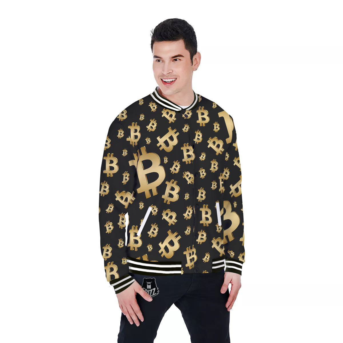 Cryptocurrency Bitcoin Print Pattern Baseball Jacket-grizzshop
