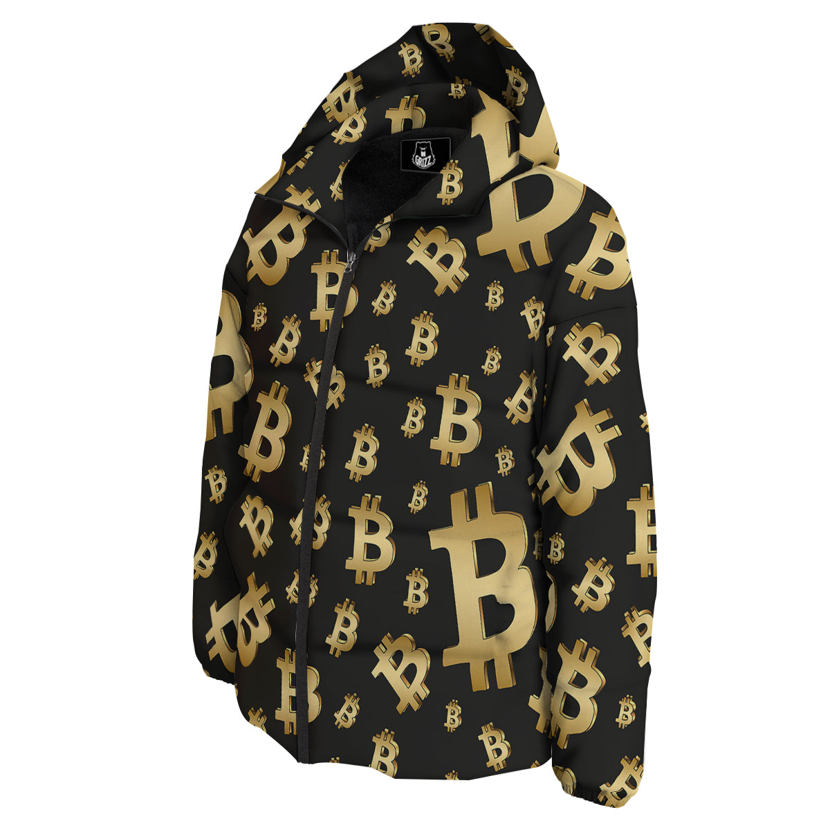 Cryptocurrency Bitcoin Print Pattern Down Jacket-grizzshop