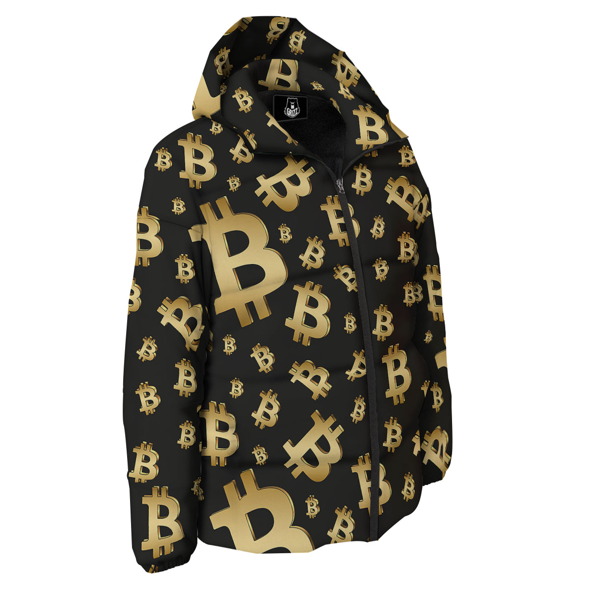 Cryptocurrency Bitcoin Print Pattern Down Jacket-grizzshop