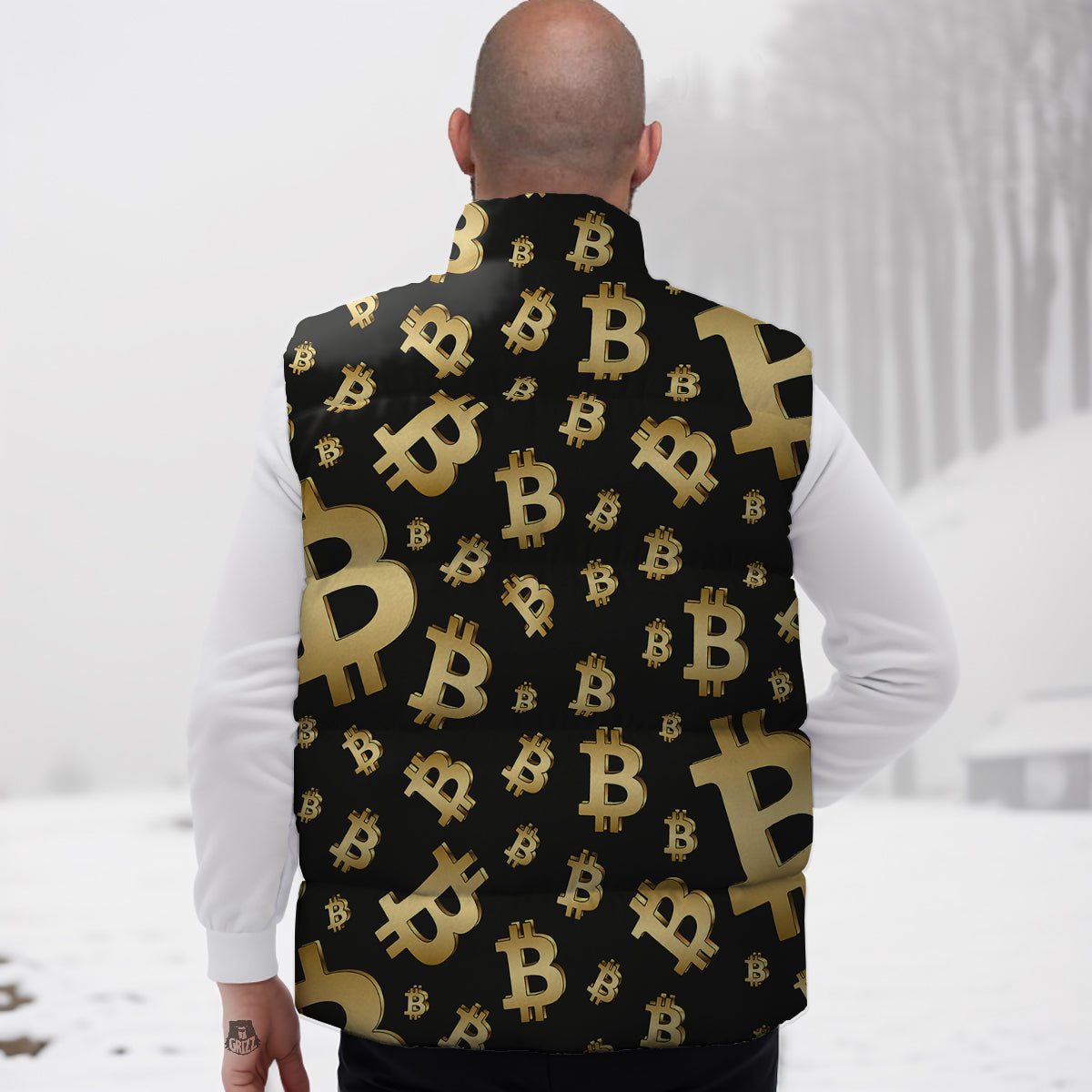 Cryptocurrency Bitcoin Print Pattern Down Vest