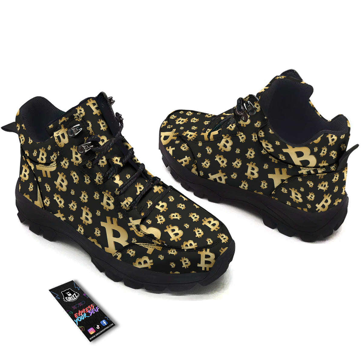 Cryptocurrency Bitcoin Print Pattern Hiking Shoes-grizzshop