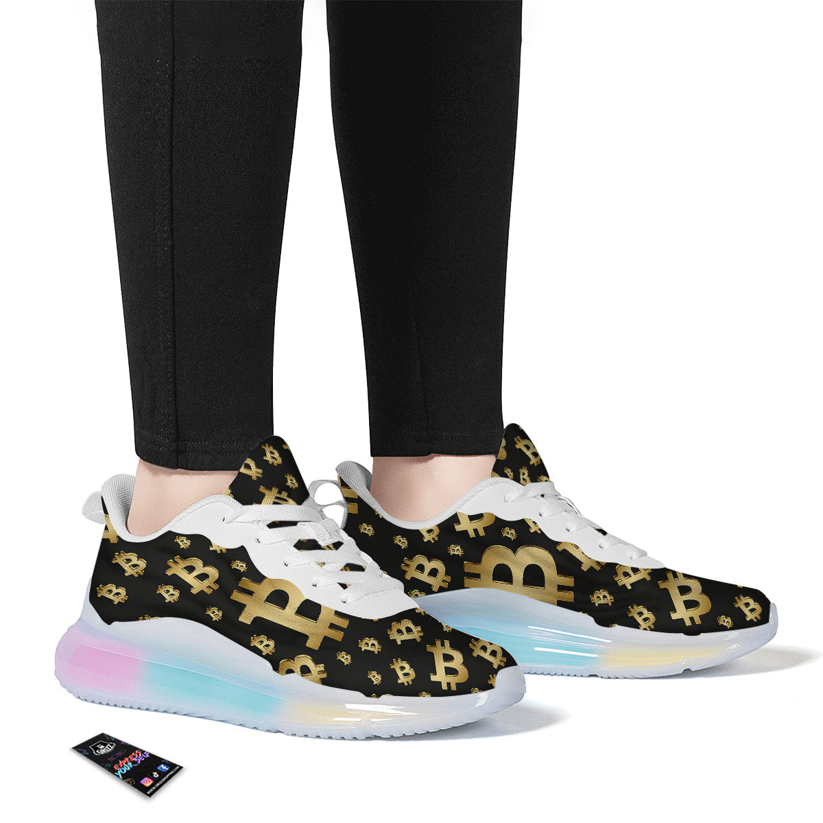 Cryptocurrency Bitcoin Print Pattern Running Sneakers-grizzshop