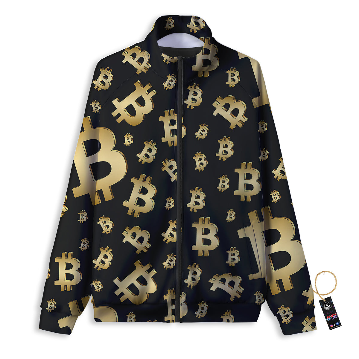 Cryptocurrency Bitcoin Print Pattern Track Jacket-grizzshop