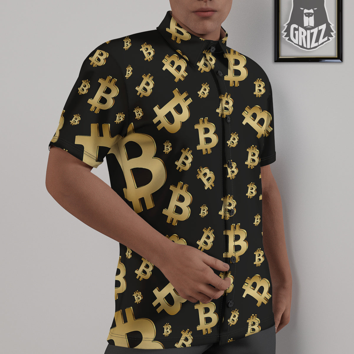 Cryptocurrency Bitcoin Print Pattern Untucked Shirts-grizzshop