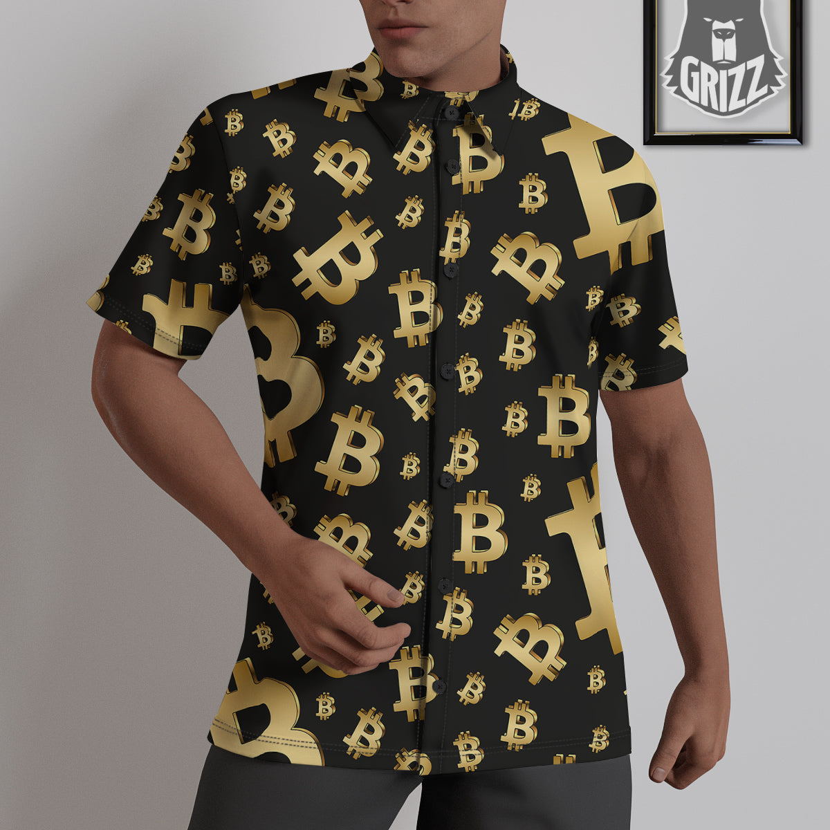 Cryptocurrency Bitcoin Print Pattern Untucked Shirts-grizzshop