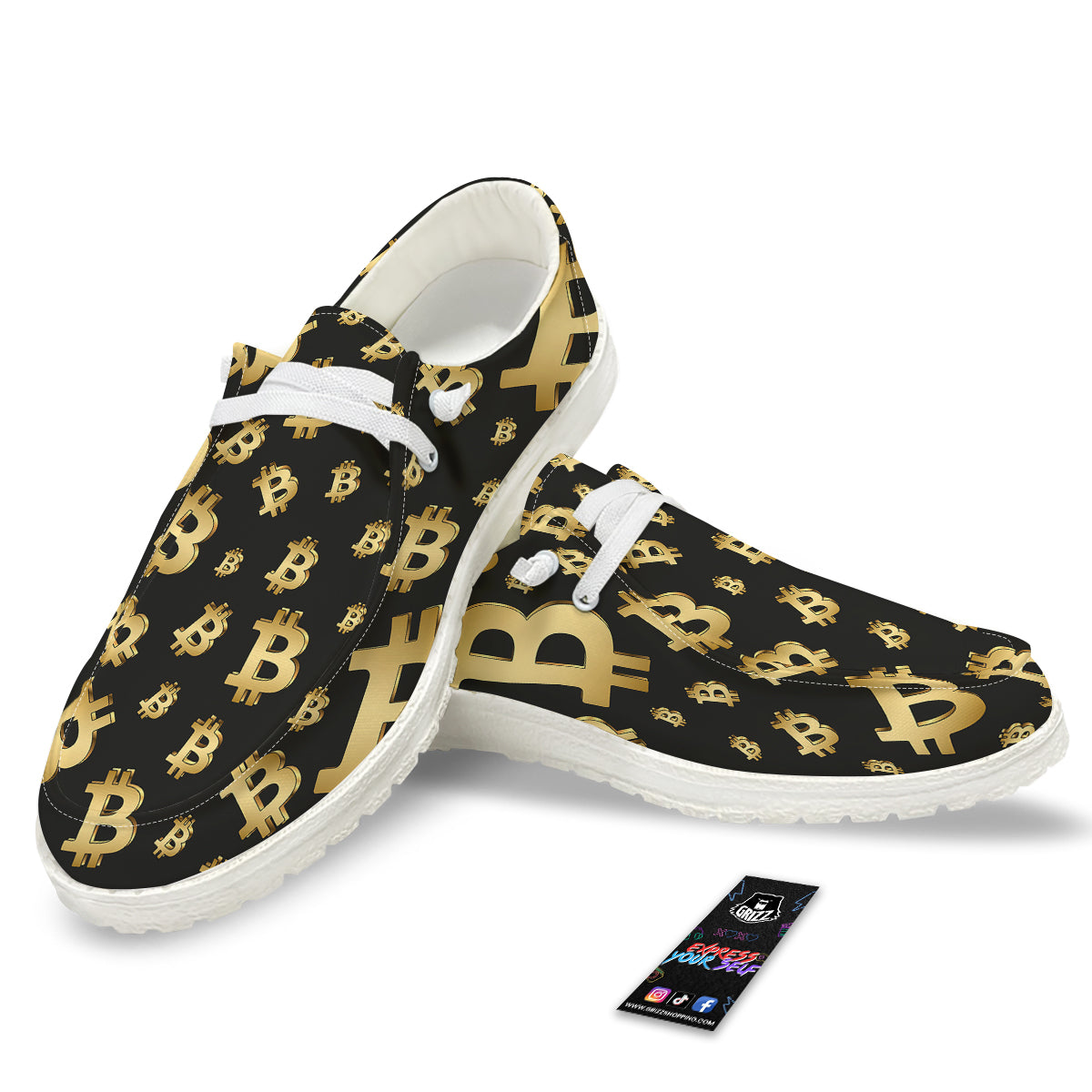 Cryptocurrency Bitcoin Print Pattern White Loafers-grizzshop
