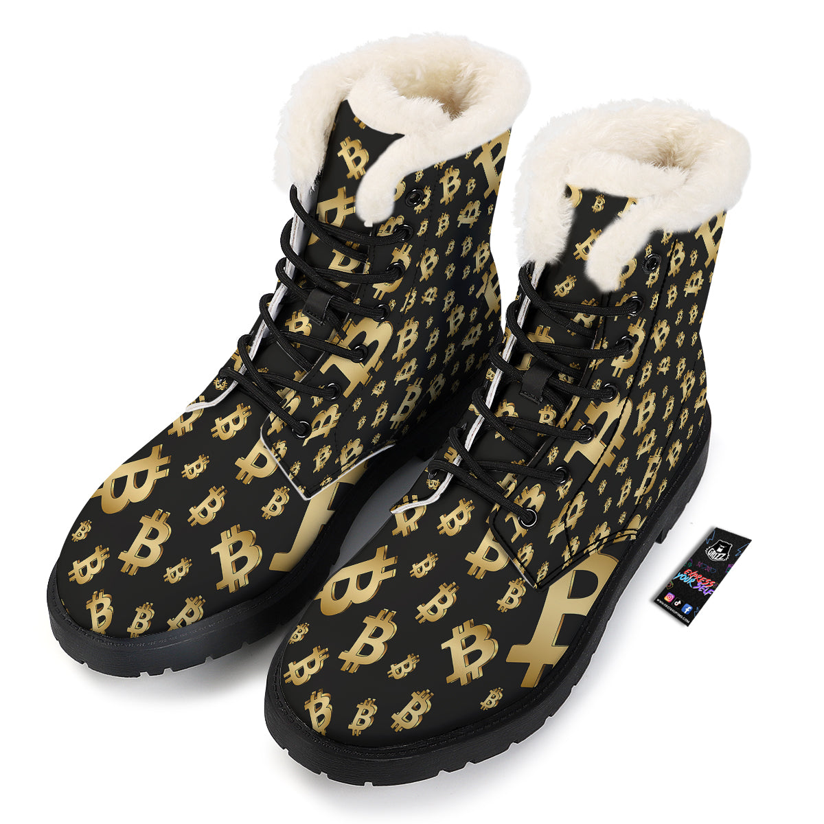 Cryptocurrency Bitcoin Print Pattern Winter Boots-grizzshop