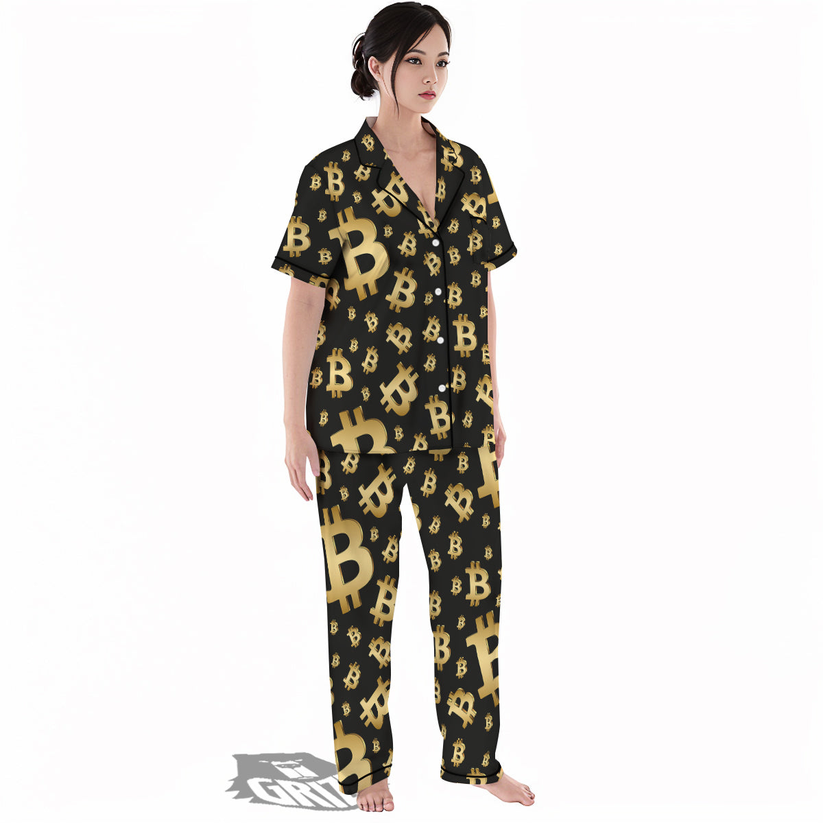 Cryptocurrency Bitcoin Print Pattern Women's Pajamas Set-grizzshop