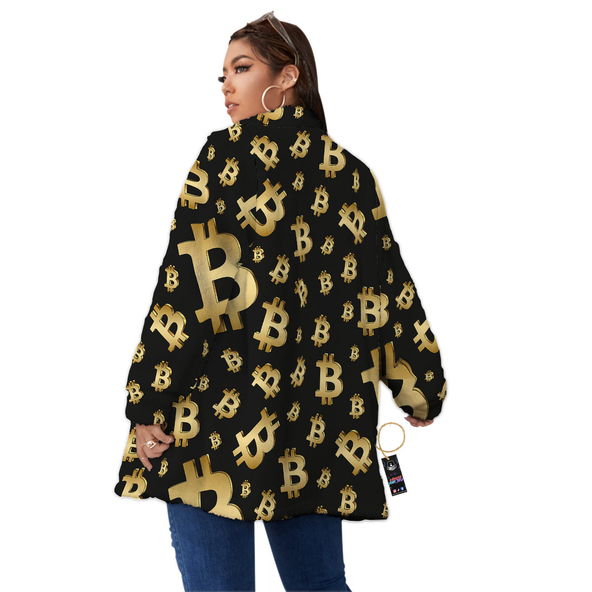 Cryptocurrency Bitcoin Print Pattern Women's Sherpa Jacket-grizzshop