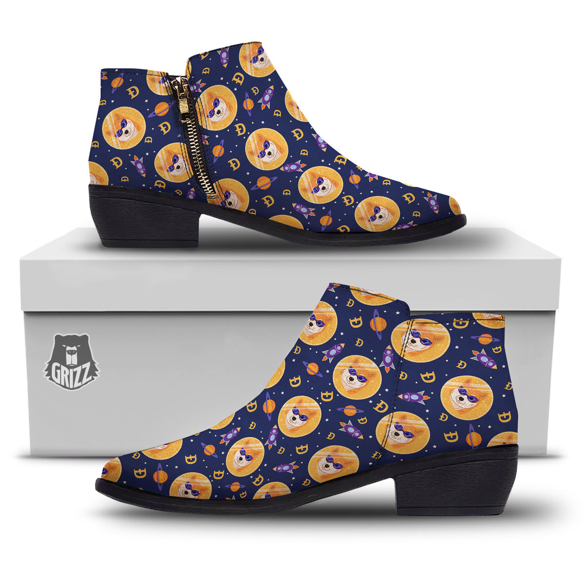 Cryptocurrency Shiba Print Pattern Ankle Boots-grizzshop