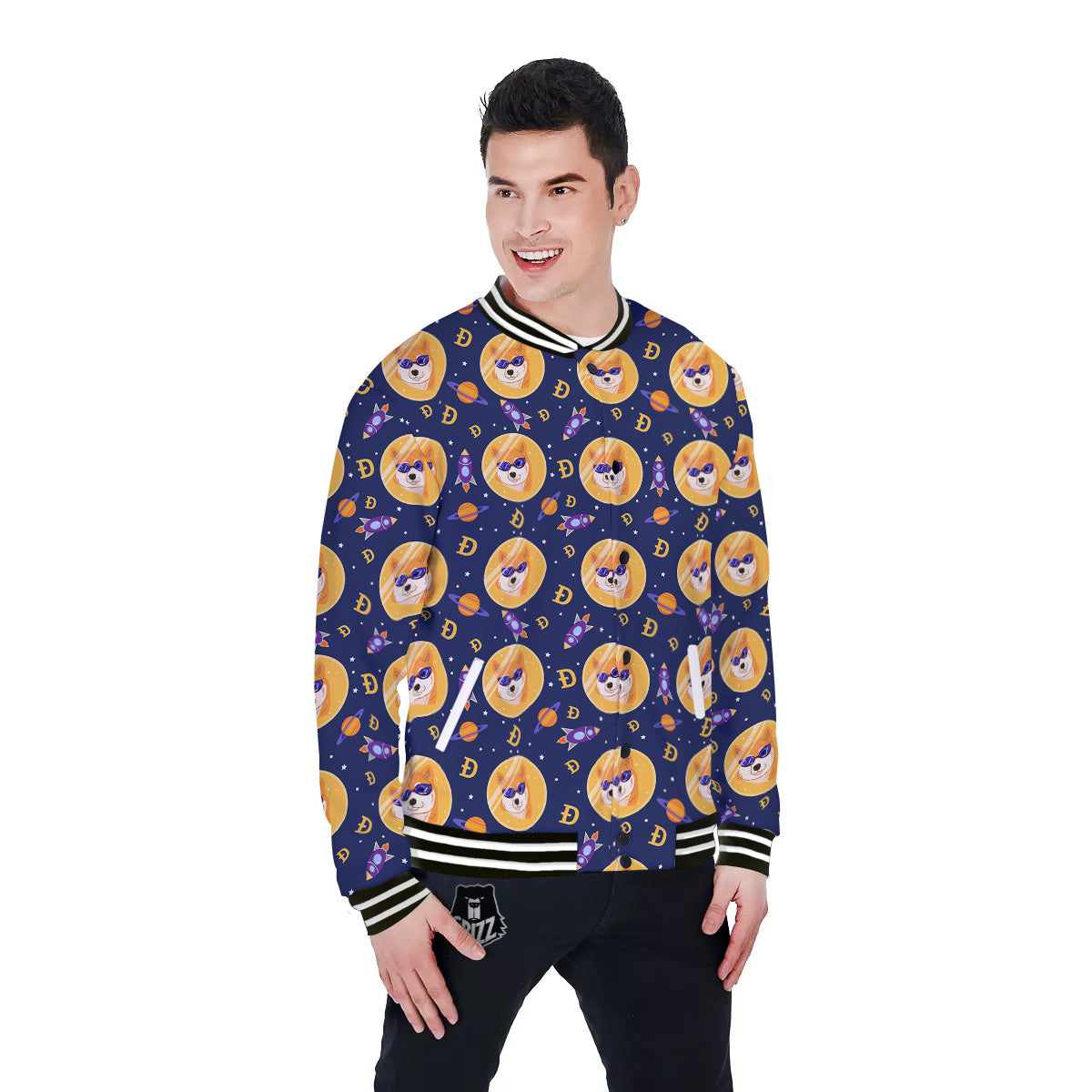 Cryptocurrency Shiba Print Pattern Baseball Jacket-grizzshop