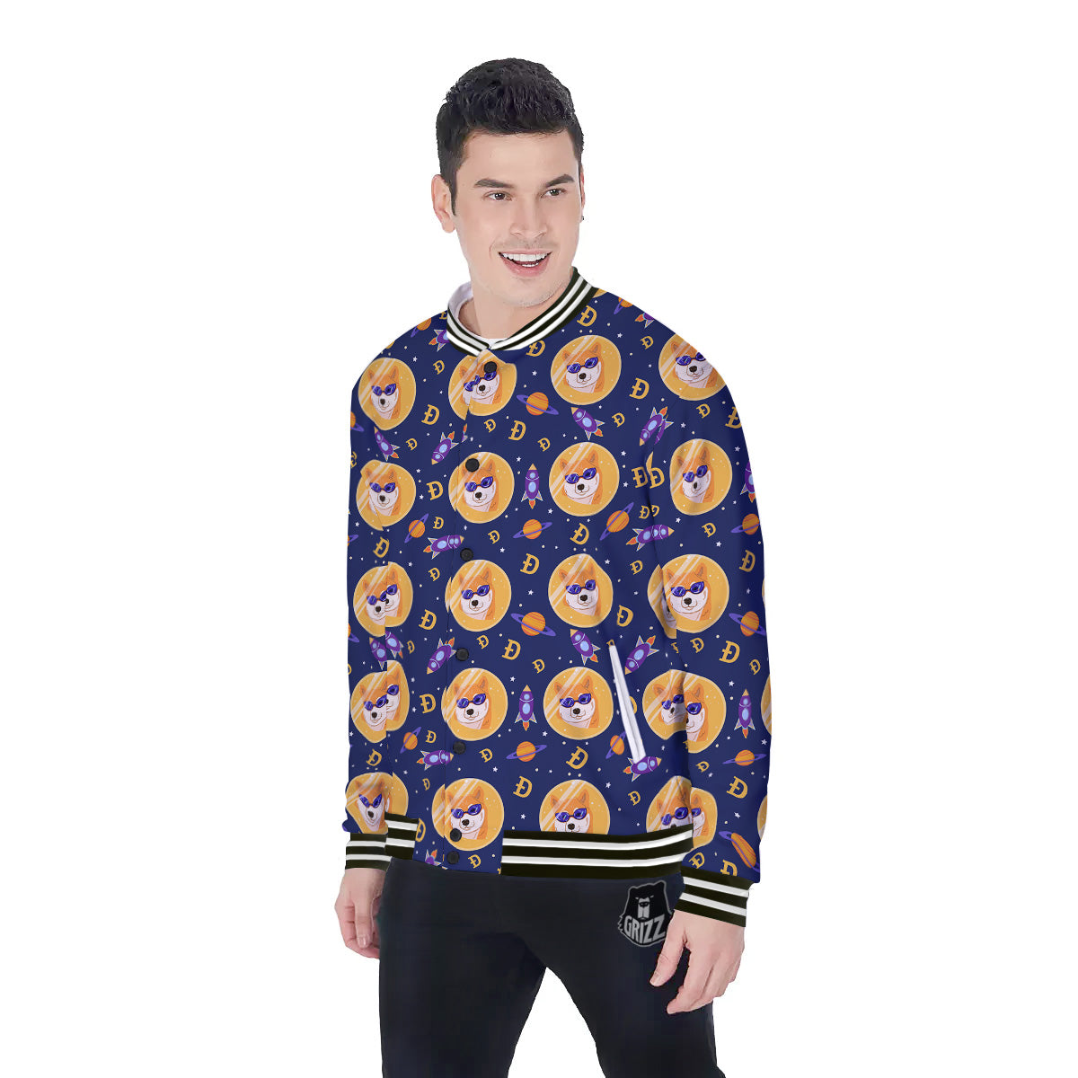Cryptocurrency Shiba Print Pattern Baseball Jacket-grizzshop
