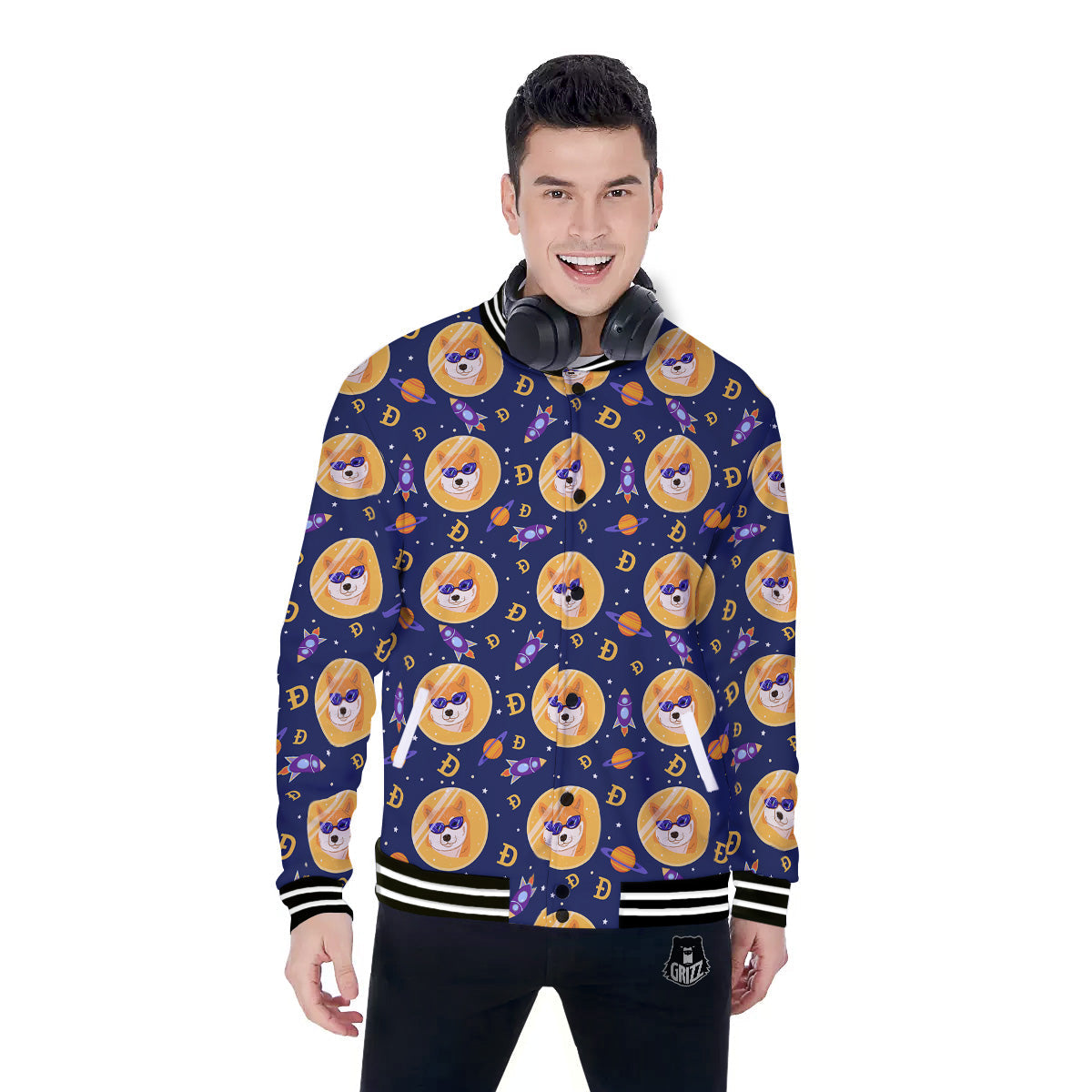 Cryptocurrency Shiba Print Pattern Baseball Jacket-grizzshop