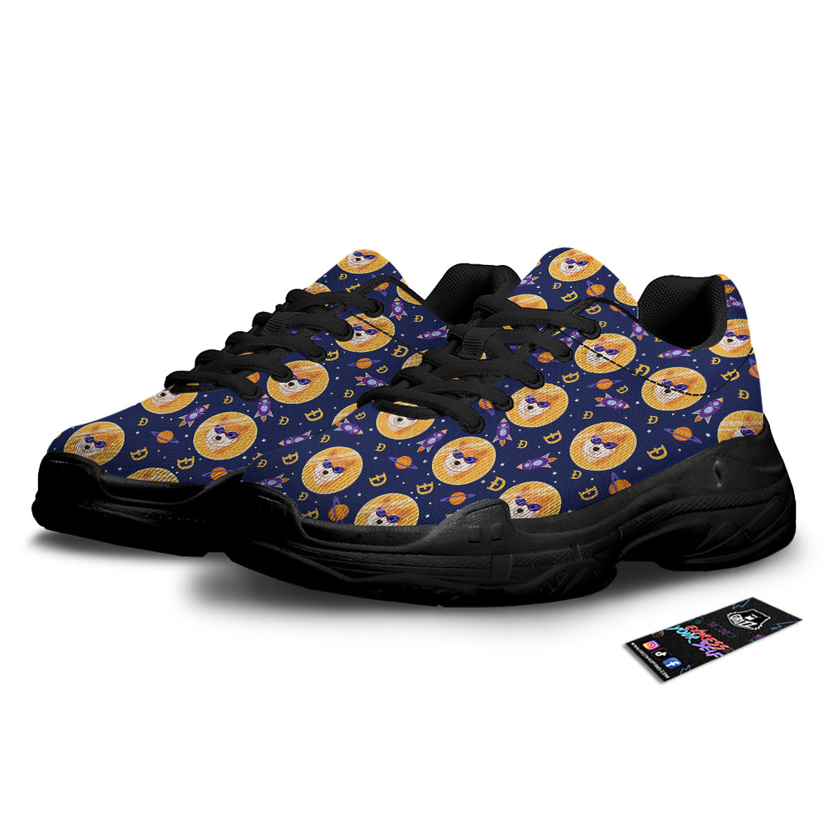 Cryptocurrency Shiba Print Pattern Black Chunky Shoes-grizzshop