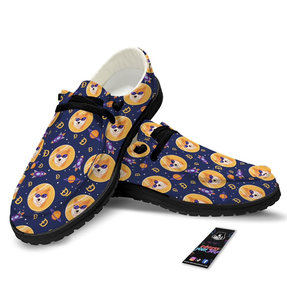 Cryptocurrency Shiba Print Pattern Black Loafers-grizzshop