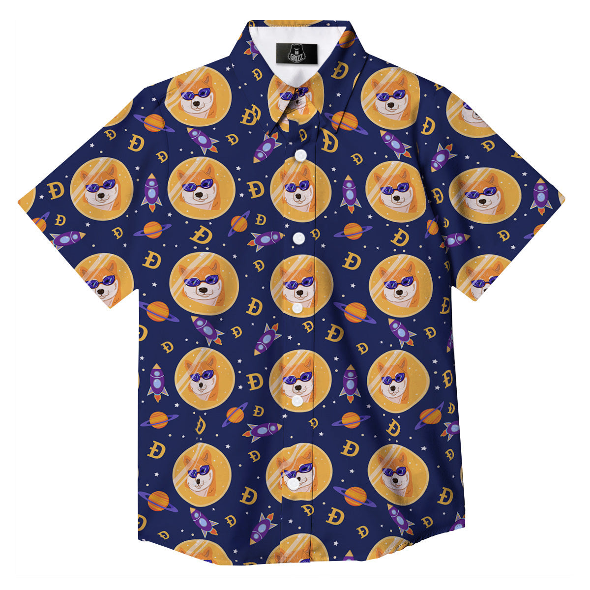 Cryptocurrency Shiba Print Pattern Button Up Shirt-grizzshop
