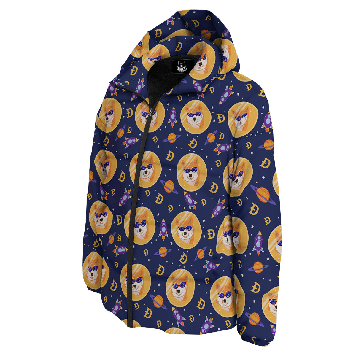 Cryptocurrency Shiba Print Pattern Down Jacket-grizzshop