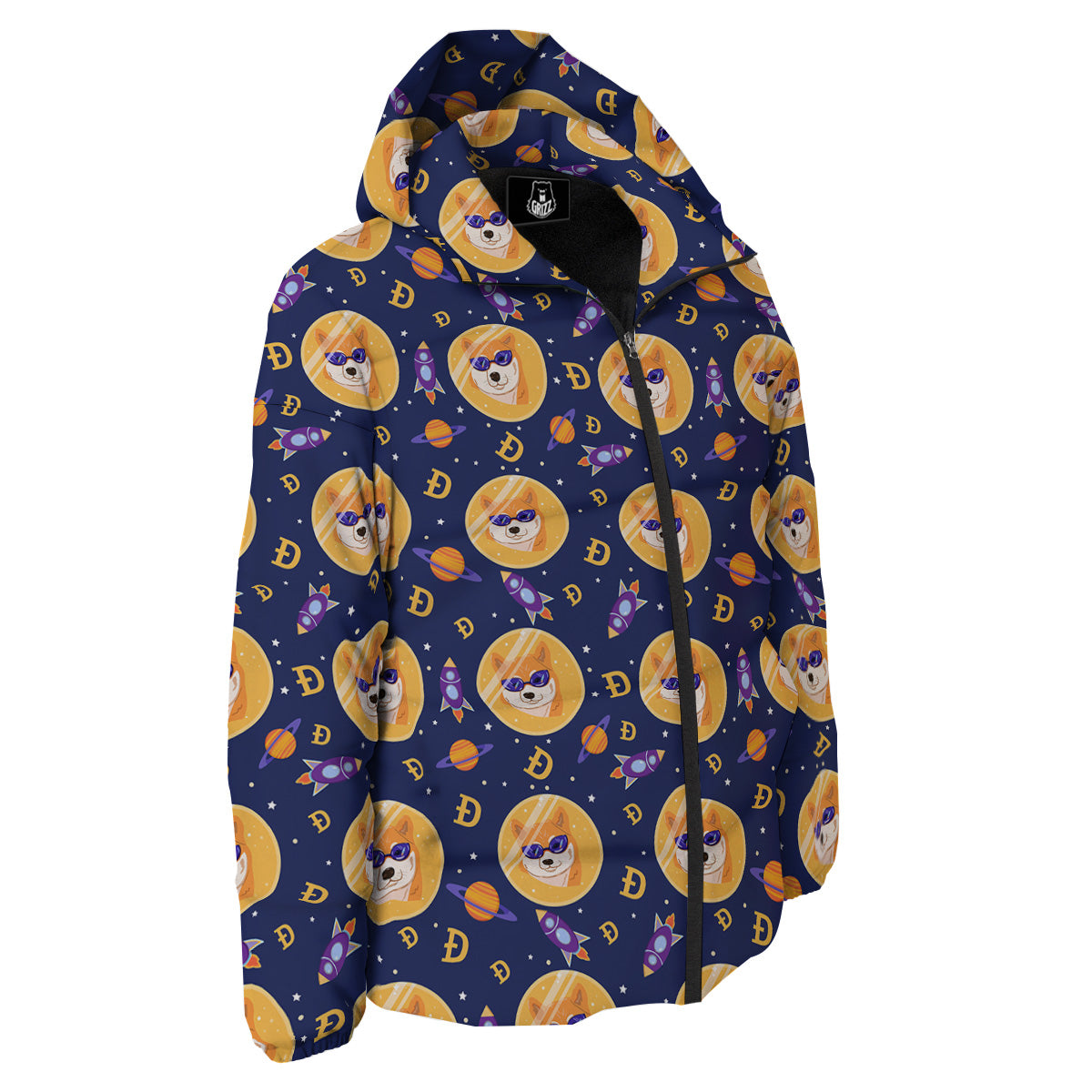 Cryptocurrency Shiba Print Pattern Down Jacket-grizzshop