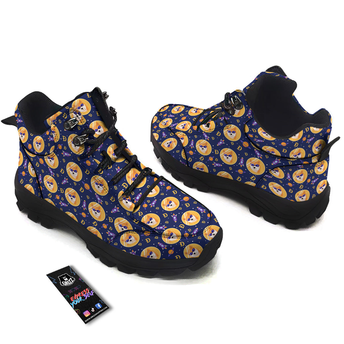 Cryptocurrency Shiba Print Pattern Hiking Shoes-grizzshop