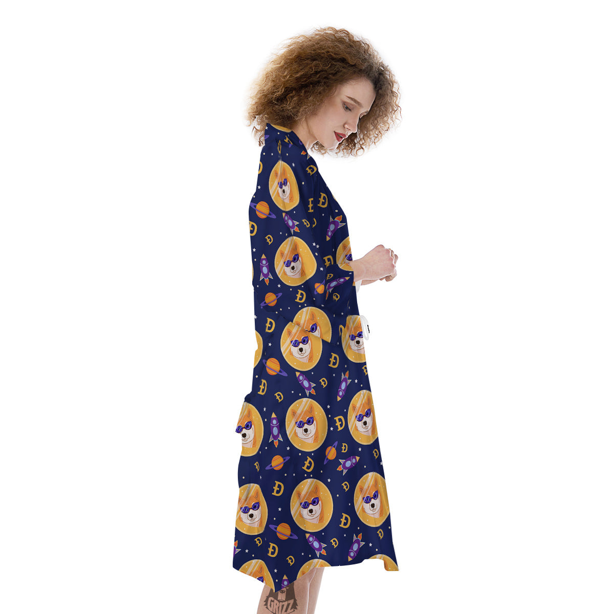 Cryptocurrency Shiba Print Pattern Kimono-grizzshop