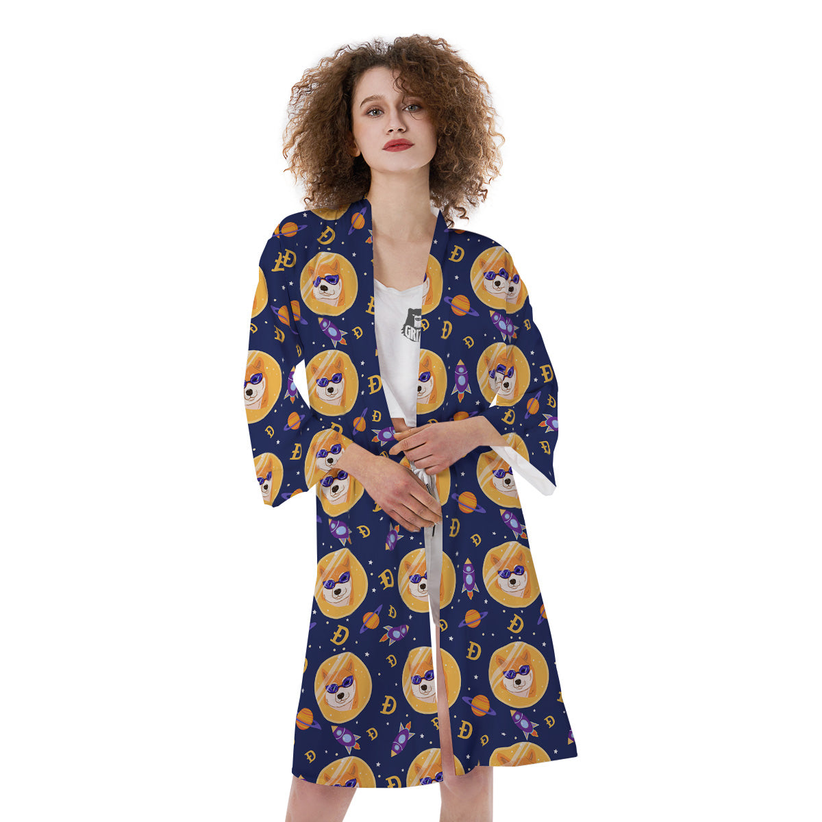 Cryptocurrency Shiba Print Pattern Kimono-grizzshop