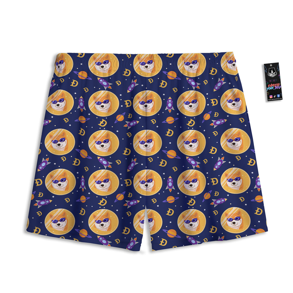 Cryptocurrency Shiba Print Pattern Mesh Shorts-grizzshop
