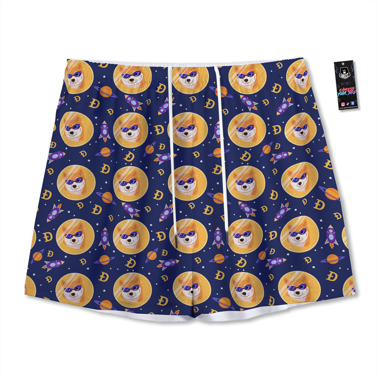Cryptocurrency Shiba Print Pattern Mesh Shorts-grizzshop