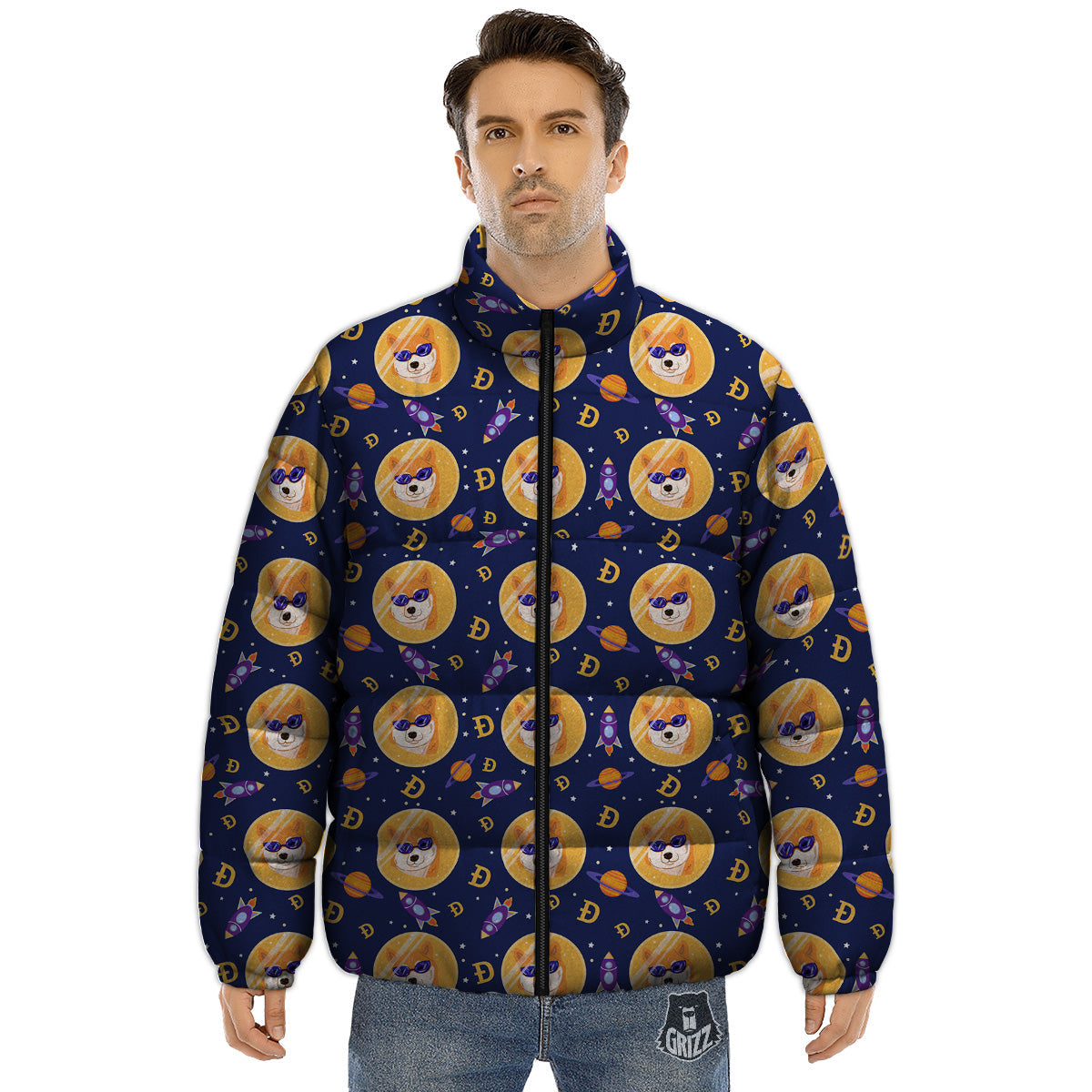 Cryptocurrency Shiba Print Pattern Puffer Jacket-grizzshop