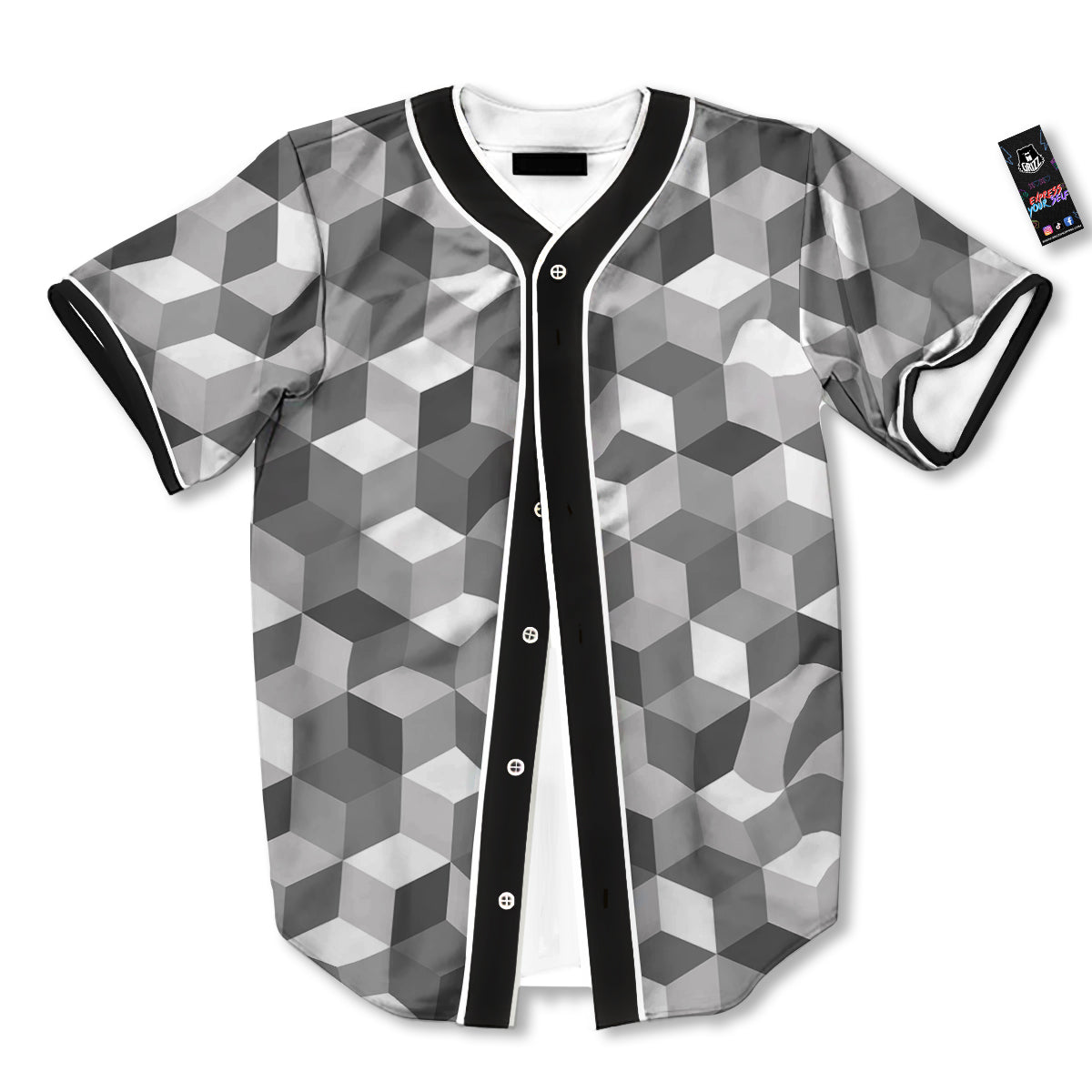 Cube Geometric Shape White Print Pattern Baseball Jersey-grizzshop