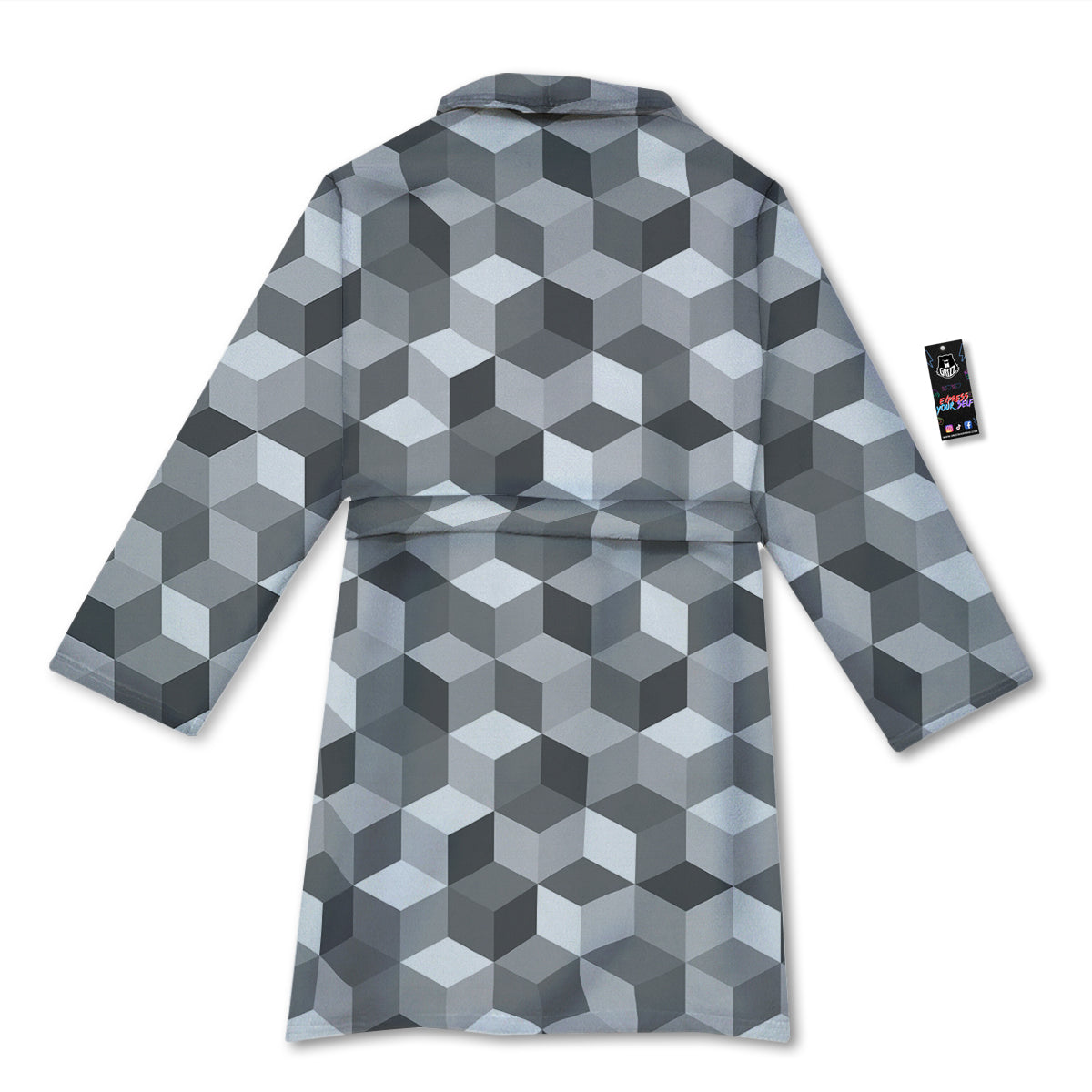 Cube Geometric Shape White Print Pattern Bathrobe-grizzshop