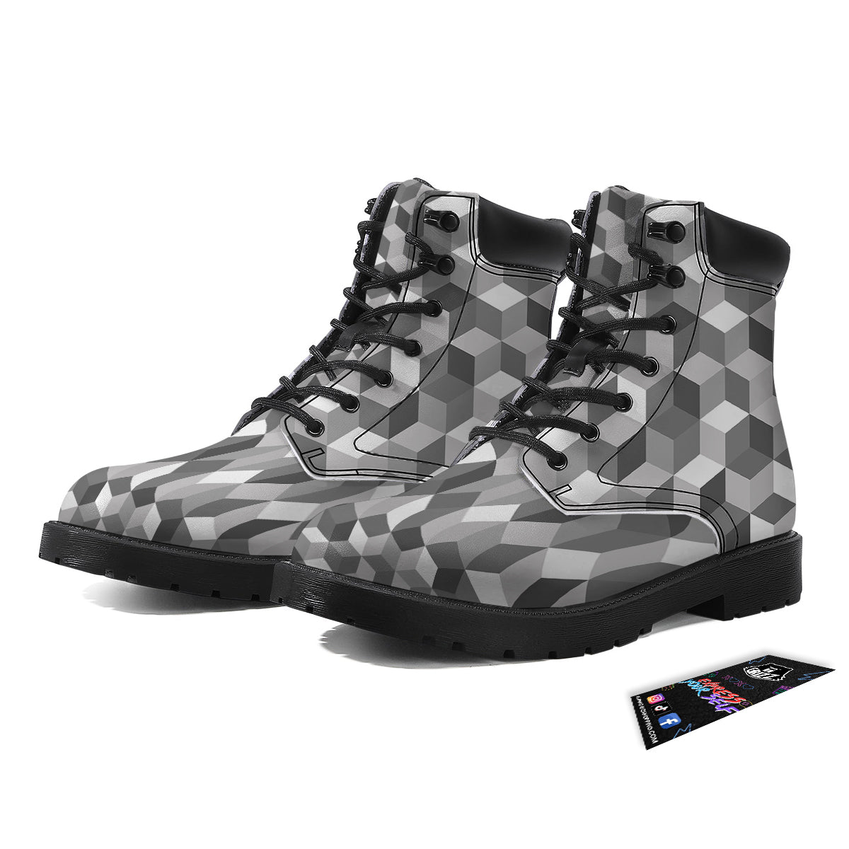 Cube Geometric Shape White Print Pattern Boots-grizzshop