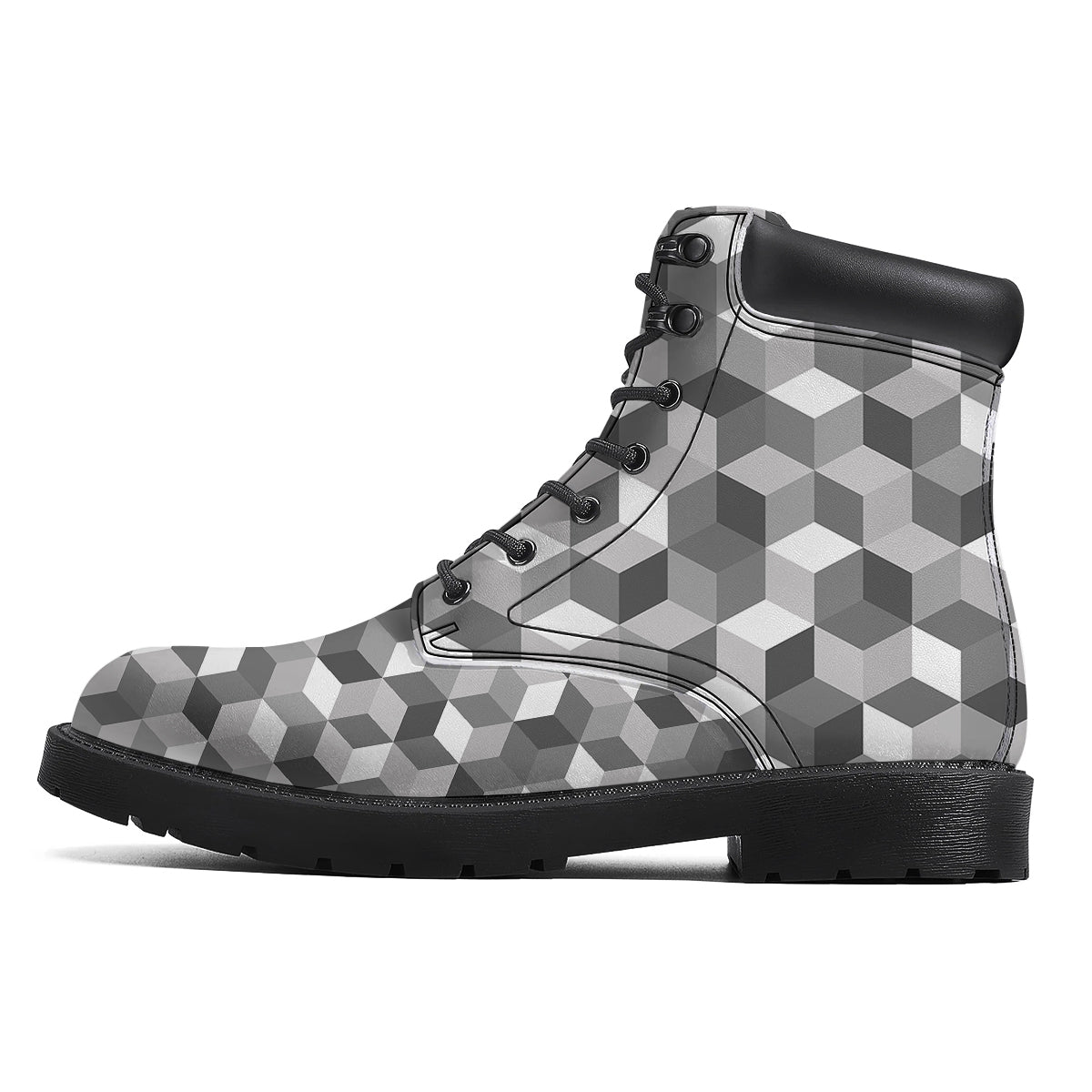 Cube Geometric Shape White Print Pattern Boots-grizzshop
